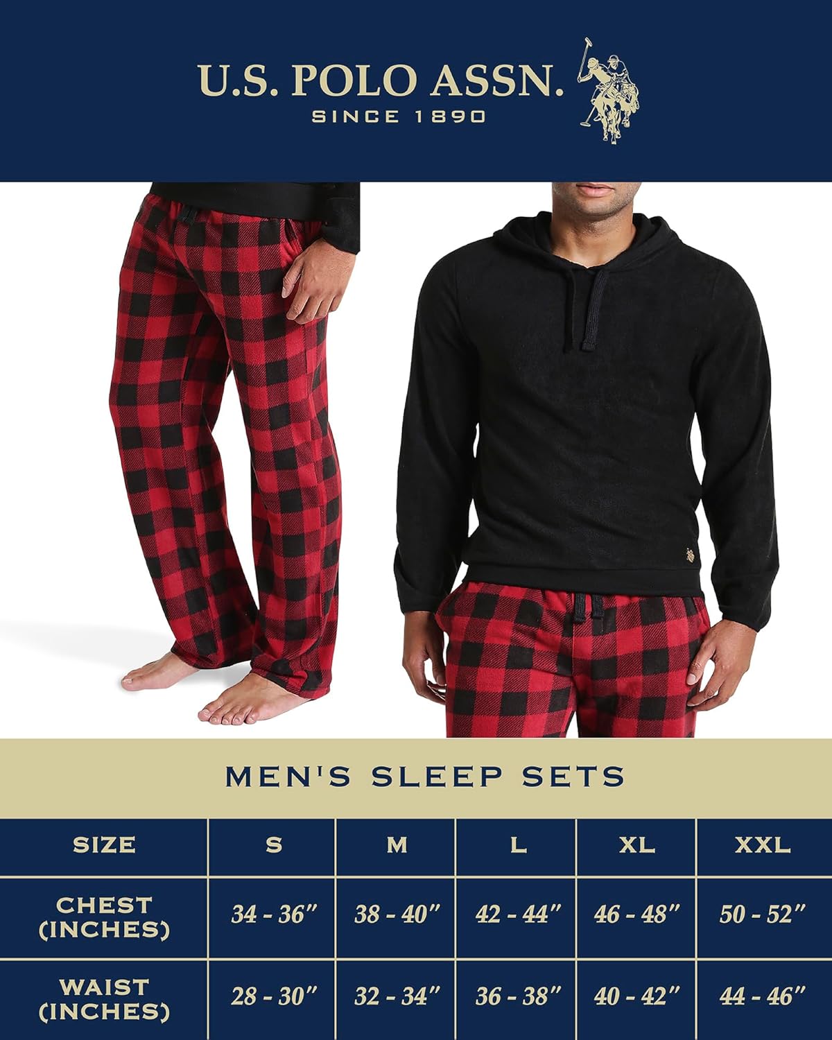 U.S. Polo Assn. Mens Thermal Pajama Set - 2 Piece Waffle Knit Long Sleeve Shirt and Plaid Pajama Pants for Men (S-XL) - Image 7