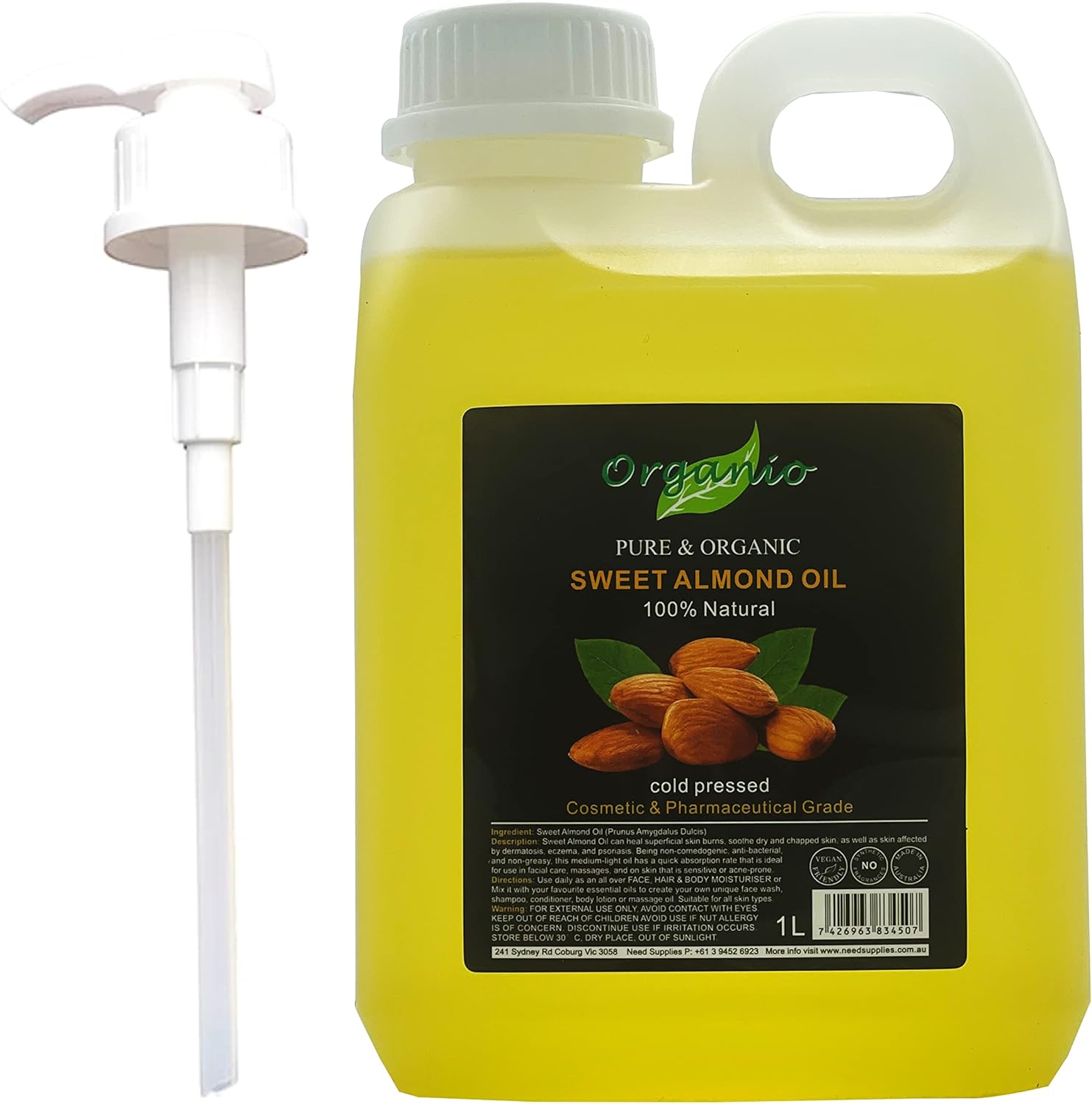 ORGANIC SWEET ALMOND OIL, COLDPRESSED, 100 PURE, NATURAL (Cosmetic