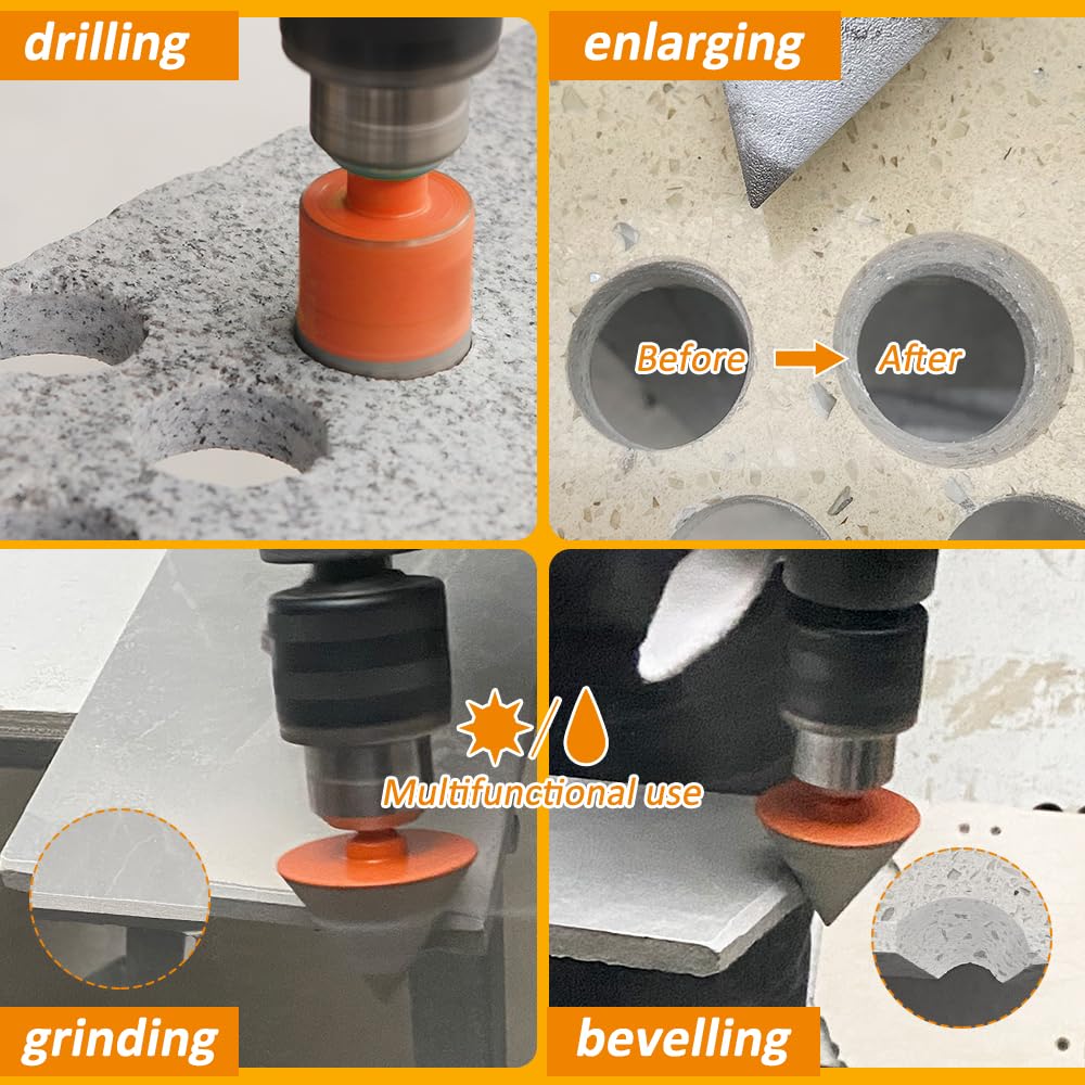 Diamond Core Drill Bit Kit BGTEC Diamond Hole Saw Tile Cutter,Triangle Shank 10pcs 6/8/10/20/25/28/32/45/50/65mm Drill Bits+1pc 3/8" Hex Shank Chamfer Bit