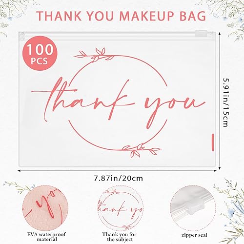 Miniatura 2 de Ireer 100 bolsas de maquillaje de regalo de agradecimiento, bolsas de cosméticos EVA con cremallera, bolsas de agradecimiento, mini bolsa de aseo a