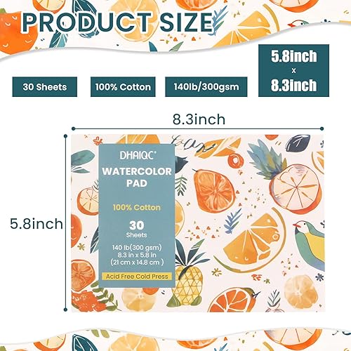 Miniatura 9 de Bloc de papel de acuarela, 15 hojas, 9 x 12 pulgadas, papel 100% algodón, encuadernado con pegamento, papel de color de agua prensado en frío de 140