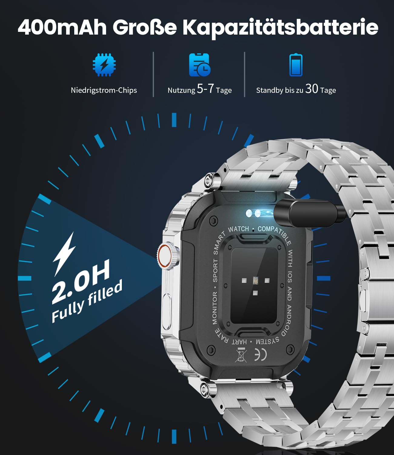 LIGE Smartwatch Uomo, Orologio Intelligente Fitness con Chiamate Bluetooth,1.96" Militari Smart Watch Tracker Attività con 100+ Modalità Sportive per Cardiofrequenzimetro,SpO2,Android iOS 2024