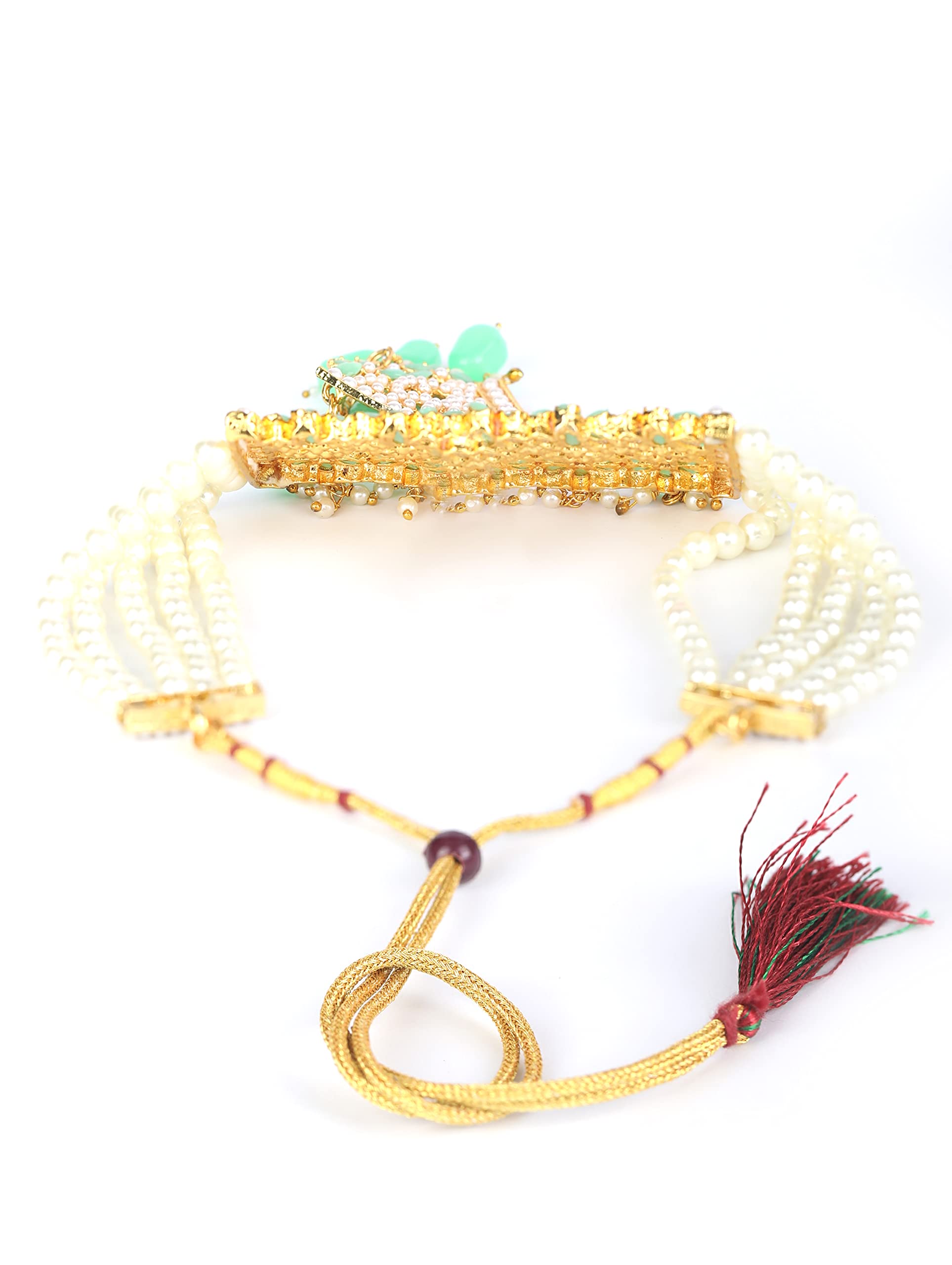 Mint Green Pearls Stones Studded Plated Choker Set
