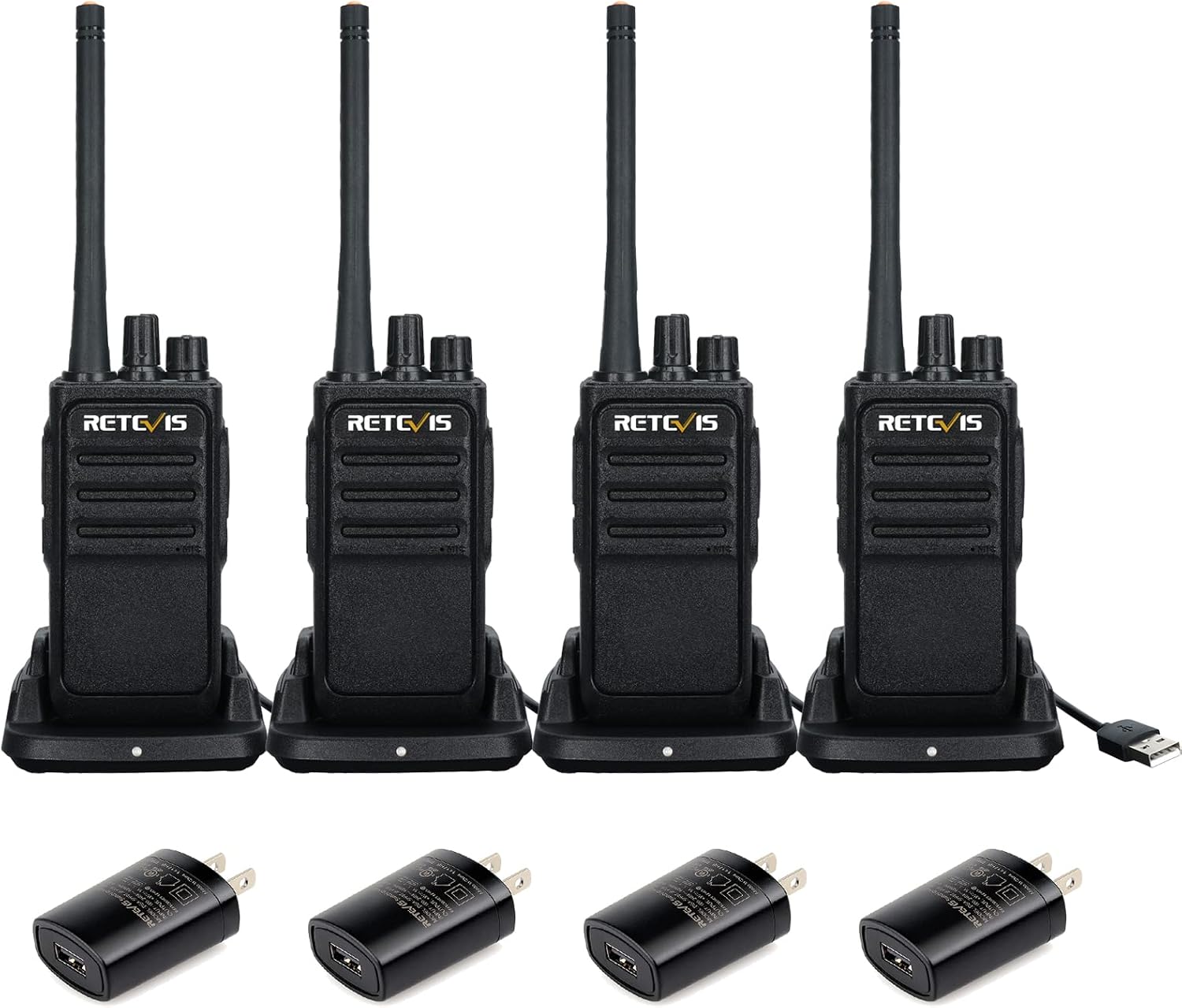 Retevis RT17 Walkie Talkies Long Range for Adults,Rechargeable 2 Way Radios with USB Charger Base,Hands Free Lightweight,Portable Two Way Radio for School Warehouse Construction Family(4 Pack)