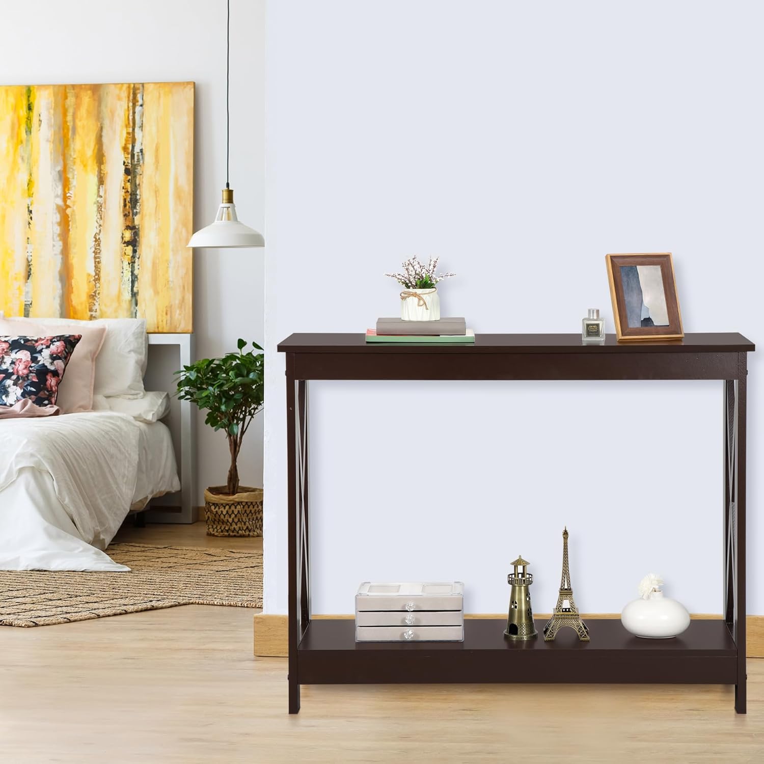 Sofa Side Console Table with 2 Storage Shelves Narrow Accent Table for Entryway/Hallway/Living Room Dark Brown