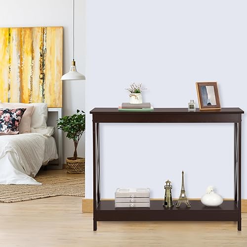 Miniatura 14 de ZenStyle Mesa auxiliar de sofá con 2 estantes de almacenamiento, mesa decorativa estrecha para entrada, pasillo, sala de estar, 39.3 pulgadas de