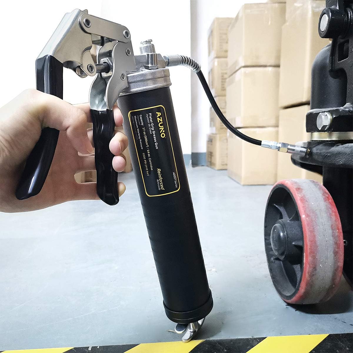 AZUNO Pistol Grip Grease Gun, Grease Gun Coupler, Air Compressor Grease Guns with Flex Hose, Metal Extension, Professional Coupler and Sharp Nozzle