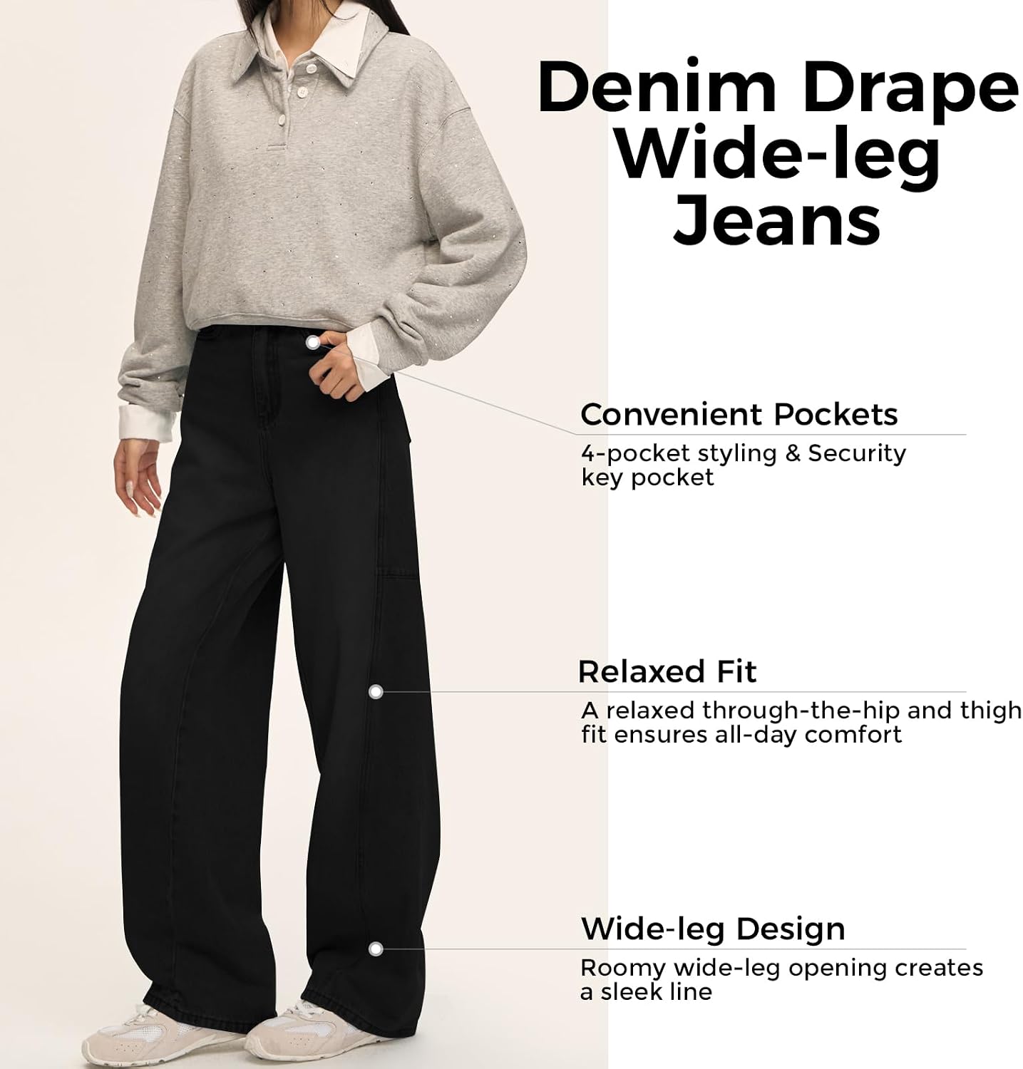 Women's Wide Leg Jeans High Waisted Baggy Barrel Loose Stretchy Curve Denim Pants