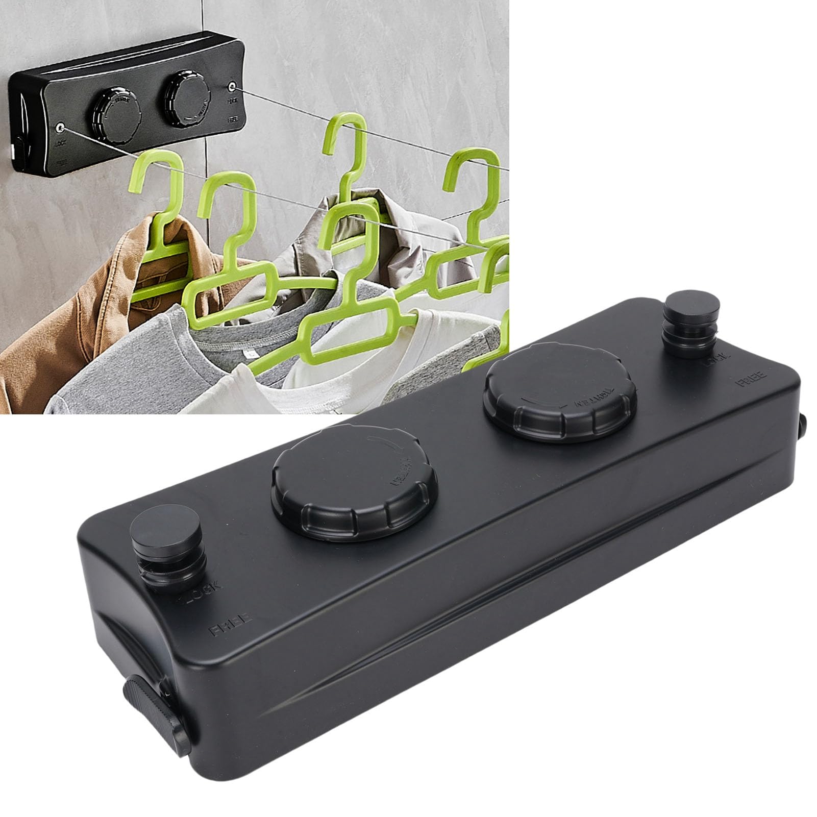 AMONIDA Tendedero Retráctil de Alta Resistencia, Cordón de Secado de Ropa de Acero Inoxidable, Estante Doble con Accesorios Antiviento y Gancho Oculto, Ideal para Balcón y Baño (Black)
