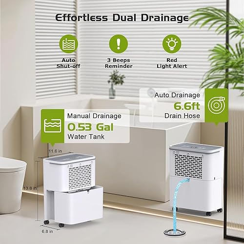 Miniatura 4 de Deshumidificador para el hogar - Deshumidificador de 30 pintas con manguera de drenaje de hasta 2500 pies cuadrados de cobertura - Ideal para sótano