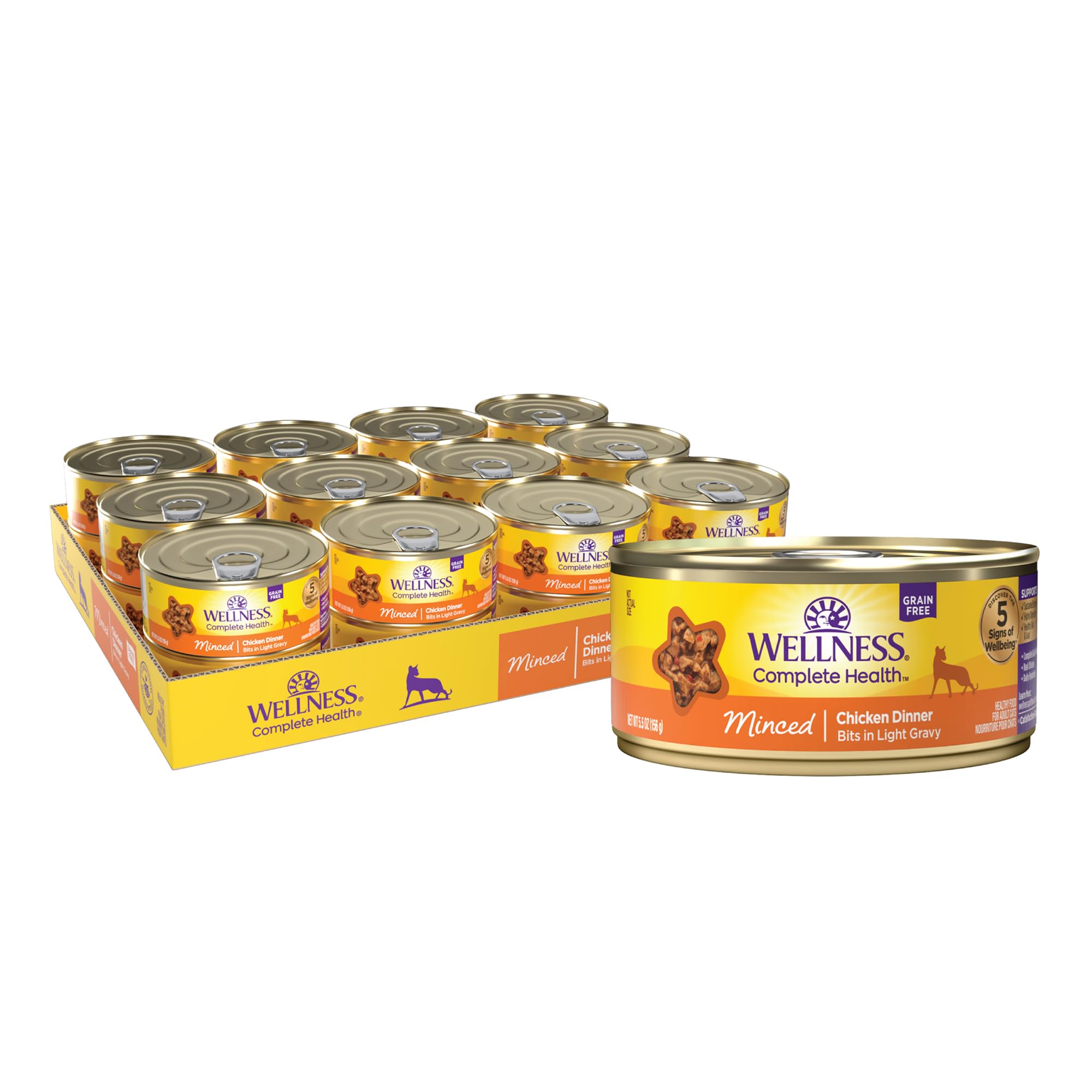 Wellness Complete Health Minced Adult Wet Cat Food, Natural, Protein-Rich, Grain Free, 5.5 Ounce, 24 Pack, (Chicken Entrée)