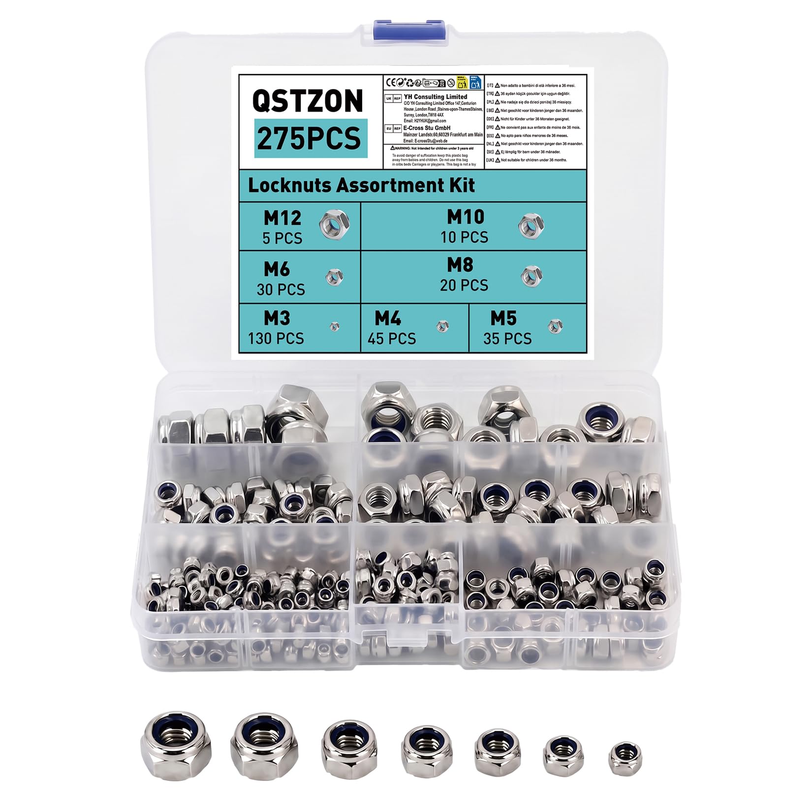 275 Pcs Hex Nutss, Assorted Nuts, Nylock Nutss, Locknuts Assortment Kit