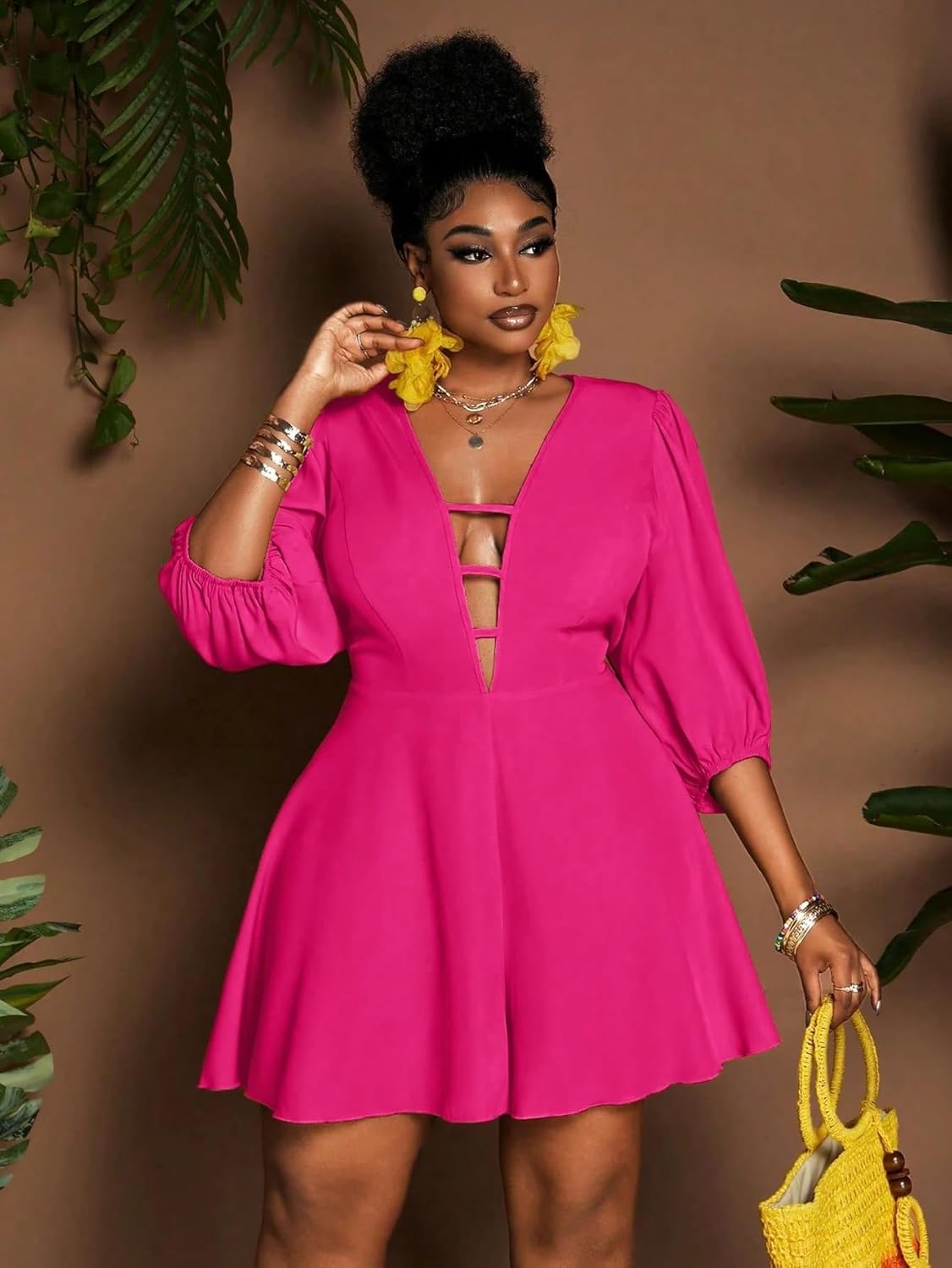 Rompers for Women Summer 2026 Plus Size Solid Color Deep V-Neck Sexy Romper
