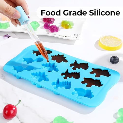 Miniatura 5 de Moldes de gomitas de dinosaurio de 2 tamaños – Moldes de silicona de dinosaurio de tamaño regular y mini antiadherentes para chocolate, incluye
