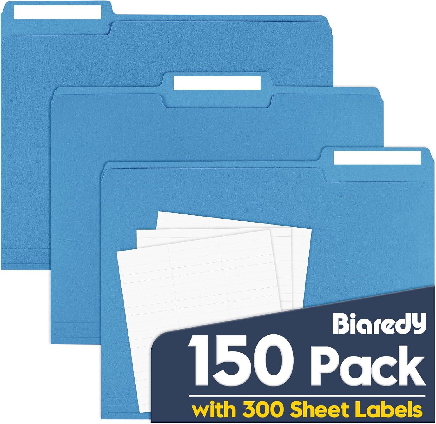 File Folders,150 Pack 1/3 Cut Tab Colored File Folders,Letter Size 8.5" x 11",Bulk Durable Paper Folders with Blank Labels for Office Business School Home Use,Navy Blue