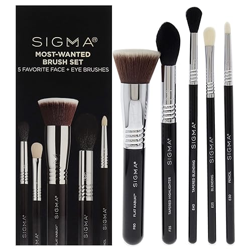 SIGMA Beauty Most Wanted - Juego de 5 brochas de maquillaje favoritas para base, resaltador, sombra de ojos, delineador de lápices y mezcla (5