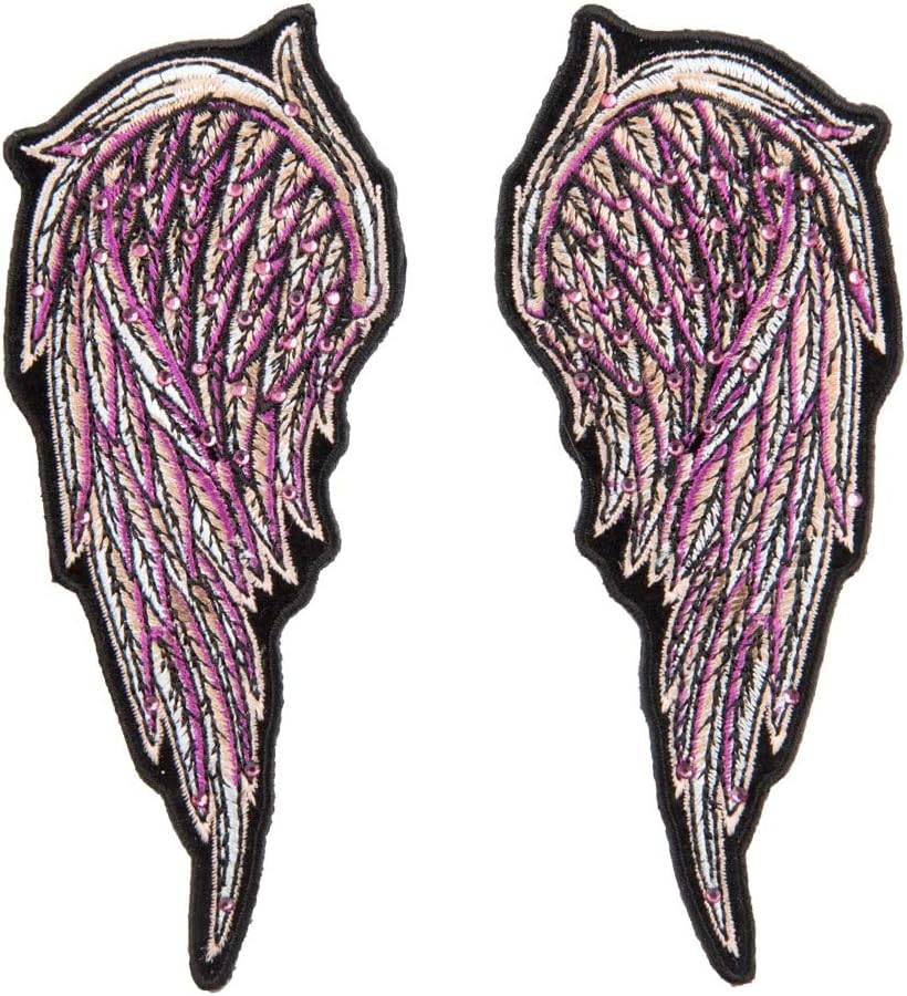 PatchStop Wings Rhinestones Pink Tan Iron On Patches for Clothing Jeans - 3.75x9in Medium DIY Sew On Back Patch for Jackets Bags - Embroidered Decorative Angel Wings Patches