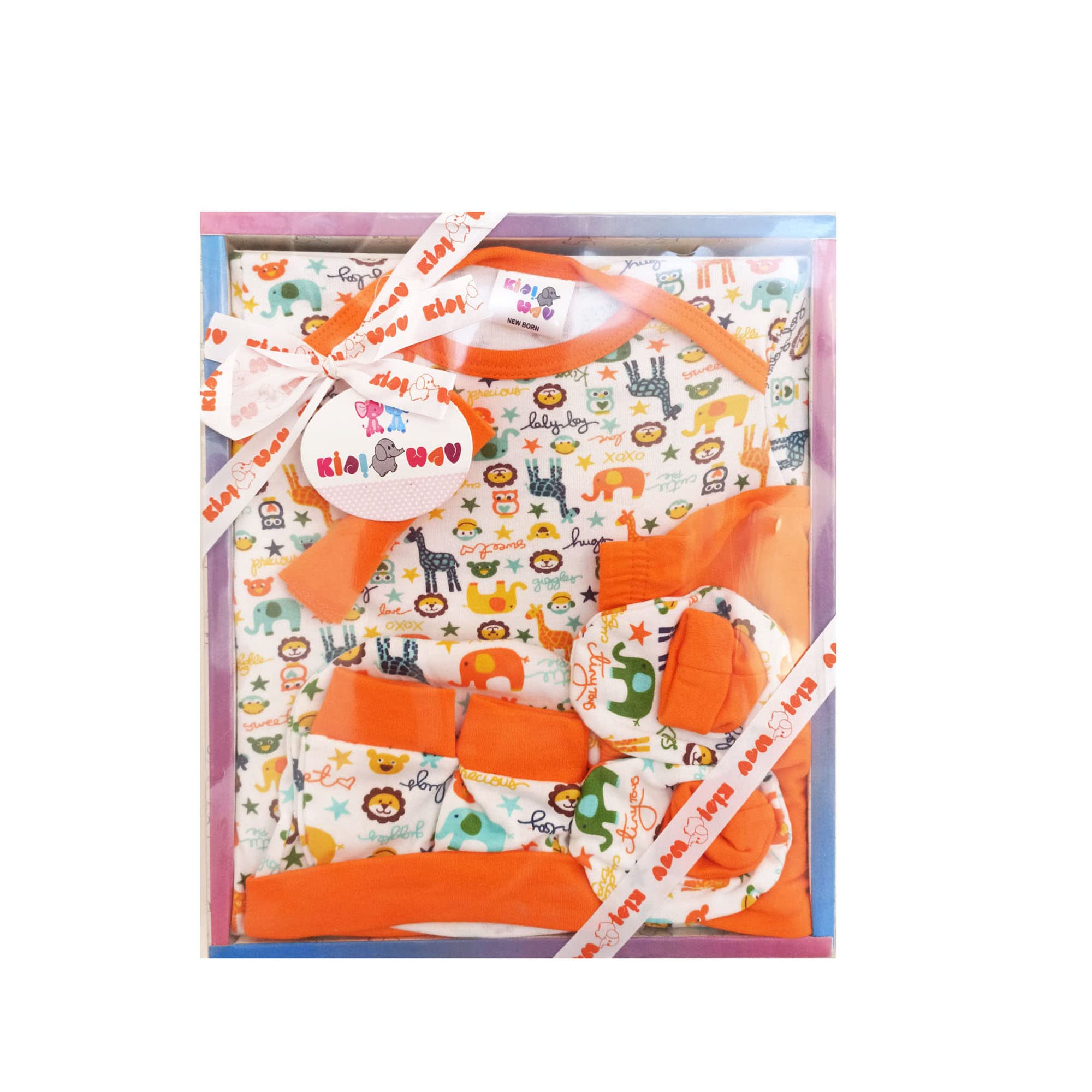 EIO Baby Gifts Set for New Born Unisex Clothing Gift Hamper 6Pcs (Orange)