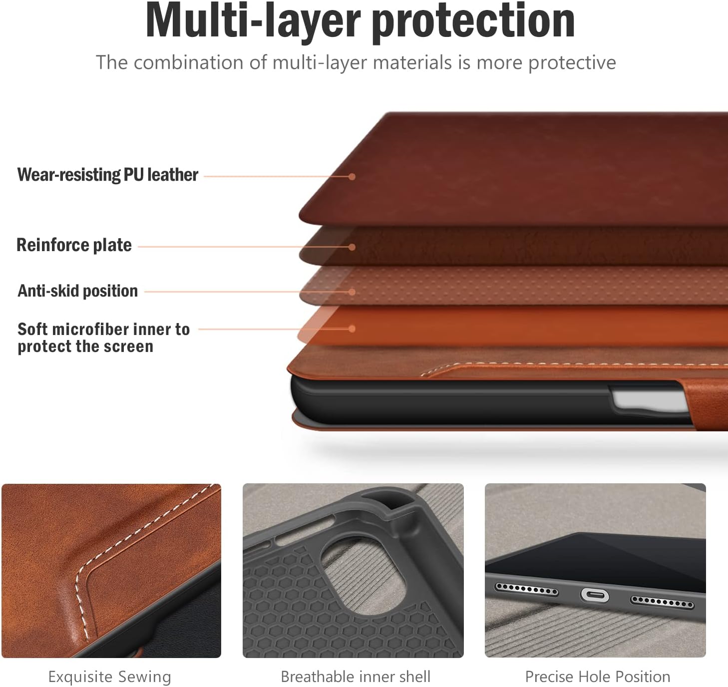 Antbox Case for iPad mini 7 A17 Pro, iPad mini 7th/6th Generation Case (2024/2021) with Pencil Holder Vegan Leather Smart Cover with Auto Sleep/Wake Stand Function