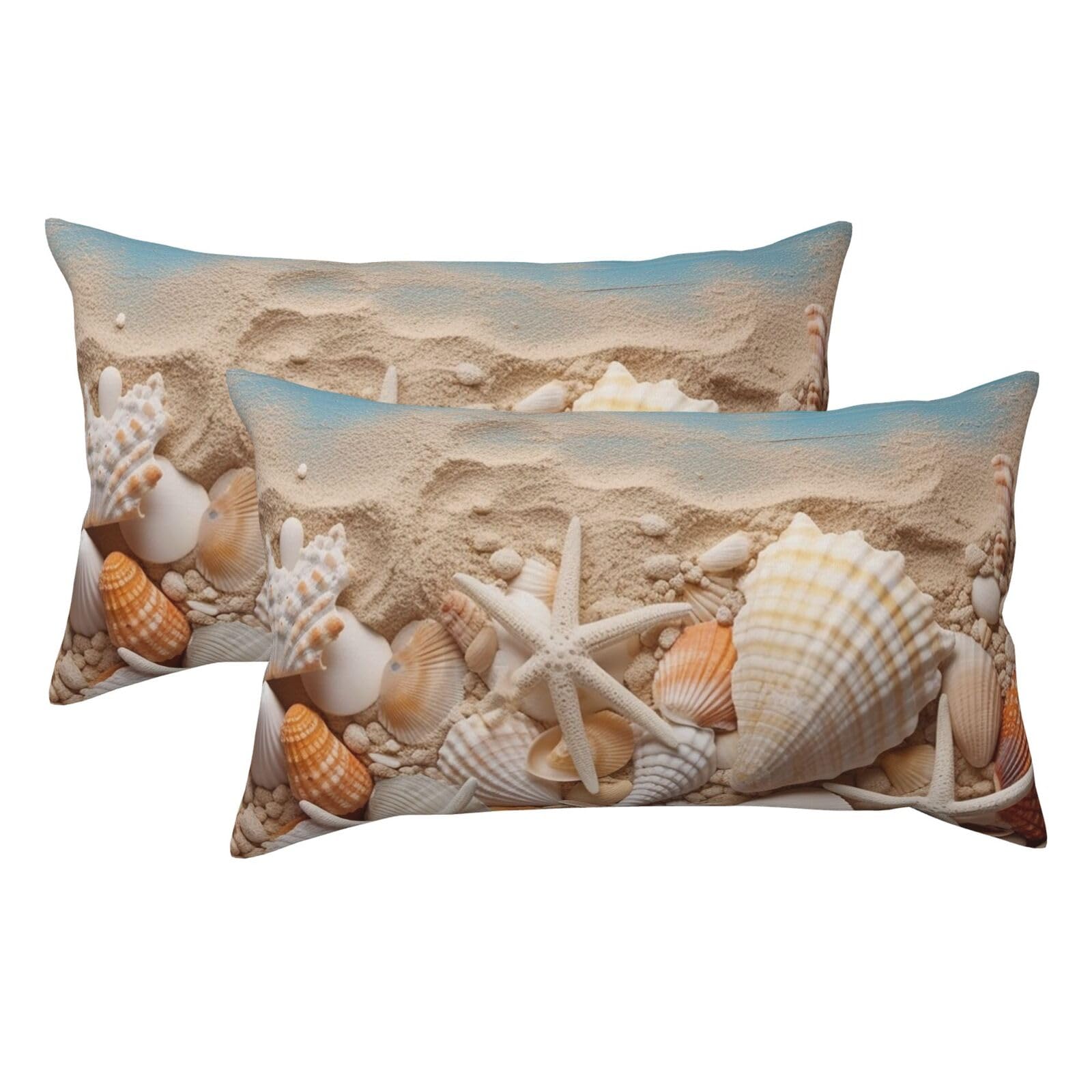2 Pack King Size Pillow Cases for Hair and Skin Soft Breathable Pillow Case Covers with Hidden Zipper Sea Shells and Starfish Pillowcase 20x36 Inches Pillow Covers for Sleeping Gift