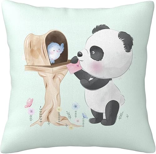 POOEDSO Lindas fundas de almohada de panda y pájaro de 18 x 18 pulgadas cuadradas de doble cara fundas de cojín suaves para sofá dormitorio sofá
