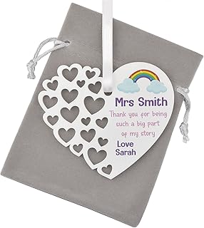 Teacher Rainbow Gifts - PERSONALISED Rainbow Thank You Gifts for Teacher Assistant, Nursery, Childminder - Appreciation End of School Term Gift - Teacher Butterfly Heart Plaque Gifts (Personalised)