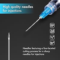 Vista 5 de Paquete de 20 jeringas desechables de 0.1 onzas líquidas con aguja, jeringas Luer Lock de 0.81 oz, 1 pulgada, envueltas individualmente