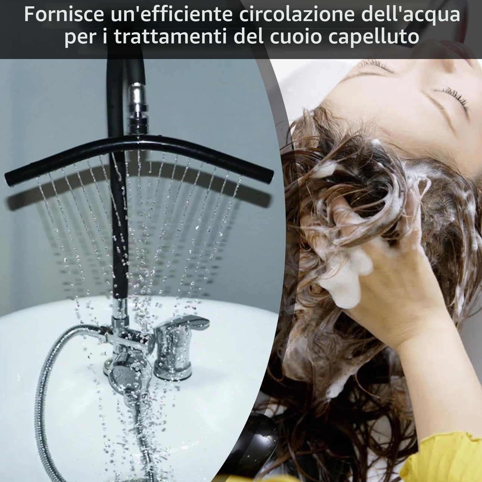 Soffione Doccia a Cascata Head Spa, Rubinetto A Cascata Spa della Testa Regolabile Supporto per Doccia con Circolazione Dell'acqua e Tubo Flessibile 60 cm per Shampoo Cura dei Capelli