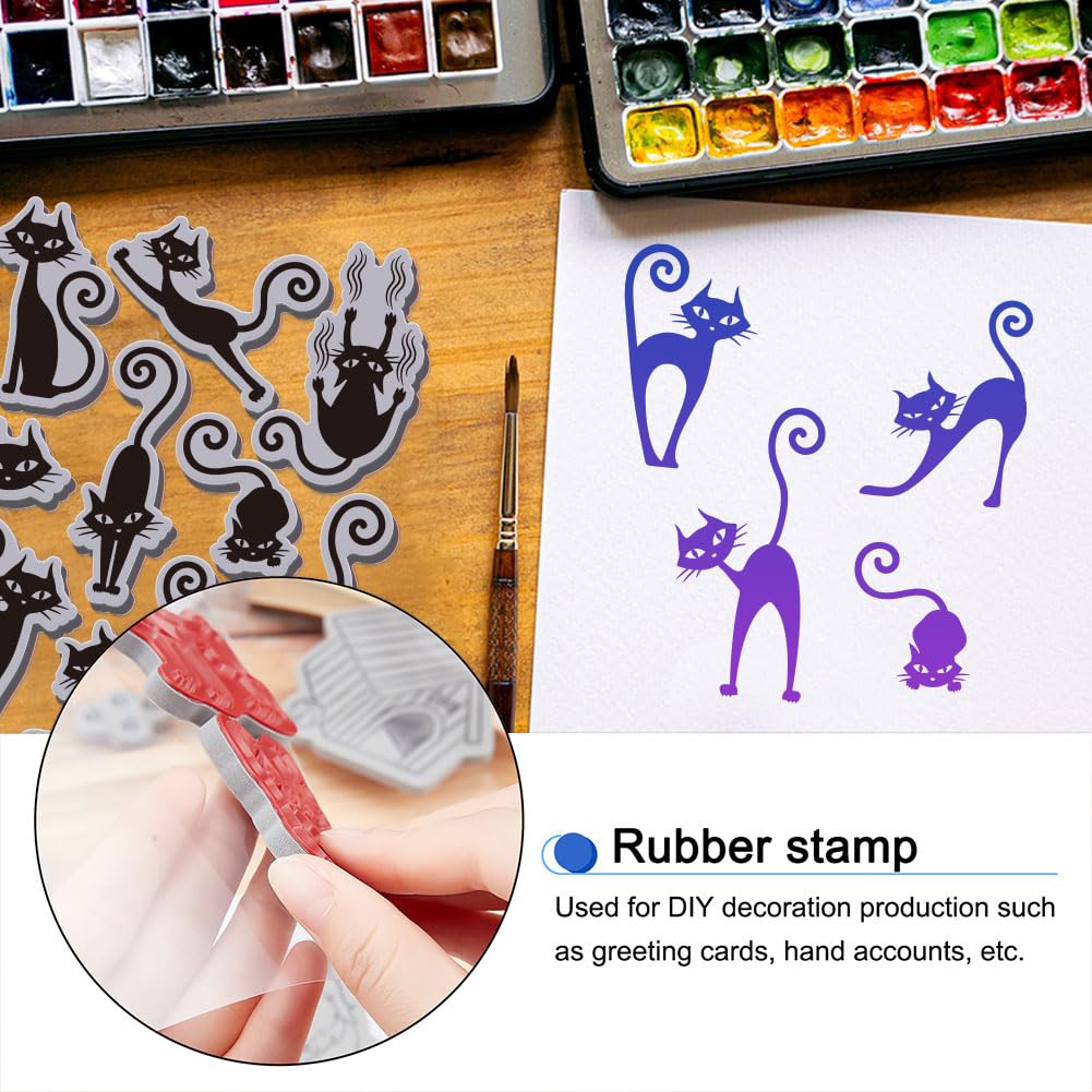 GLOBLELAND Funny Black Cat Cling Rubber Stamp 8.7"x7" Cute Cat Silhouette EVA Stamps Embossing Stamp Seal Rubber Stamps for DIY Scrapbooking and Card Making Paper Craft Decor - Image 2