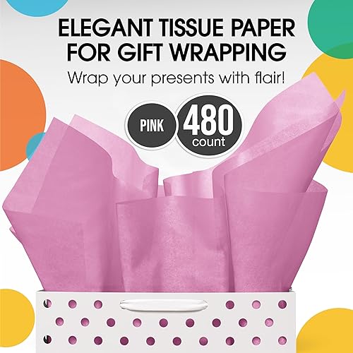 Miniatura 4 de Party Solids Papel de seda rosa para bolsas de regalo, papel de seda a granel de 20 x 30 pulgadas, 480 hojas, papel de periódico de 10 libras para