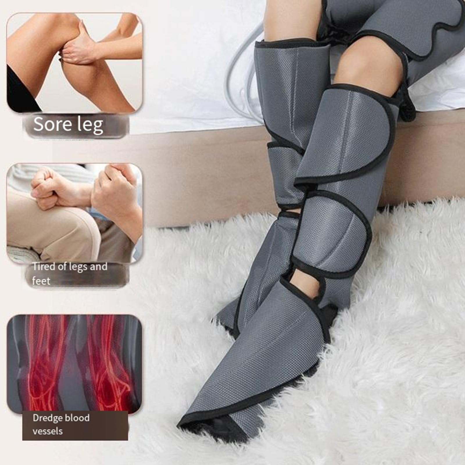 Massaggiatore per gambe a compressione d'aria a 360°, pressione dell'aria riscaldata, polpaccio, piede, favorisce la circolazione sanguigna, dispositivo per massaggio di rilassamento muscola