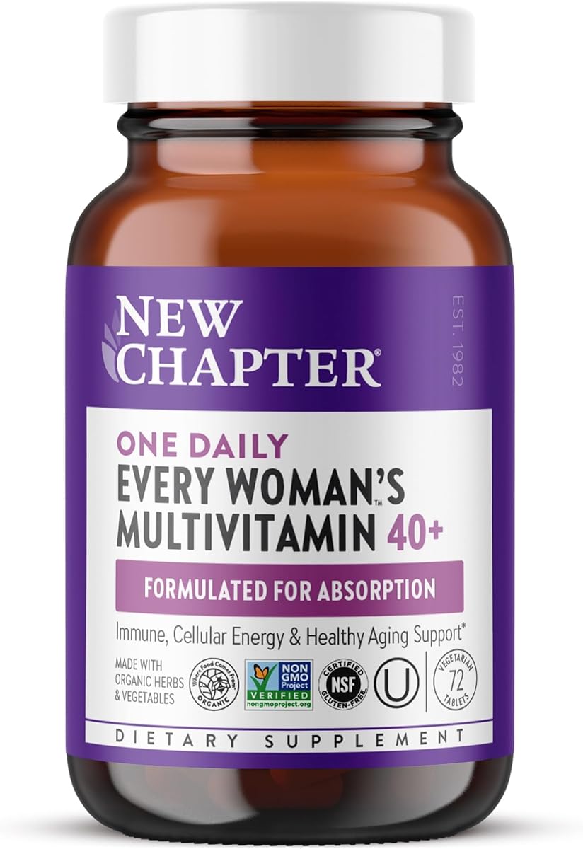New Chapter El multivitamínico 40+ diario para cada mujer, 72 comprimidos | Apoya la salud energética inmune, ósea, de la piel y celular, sin OGM, sin gluten, sin lácteos, vegetariano y kosher