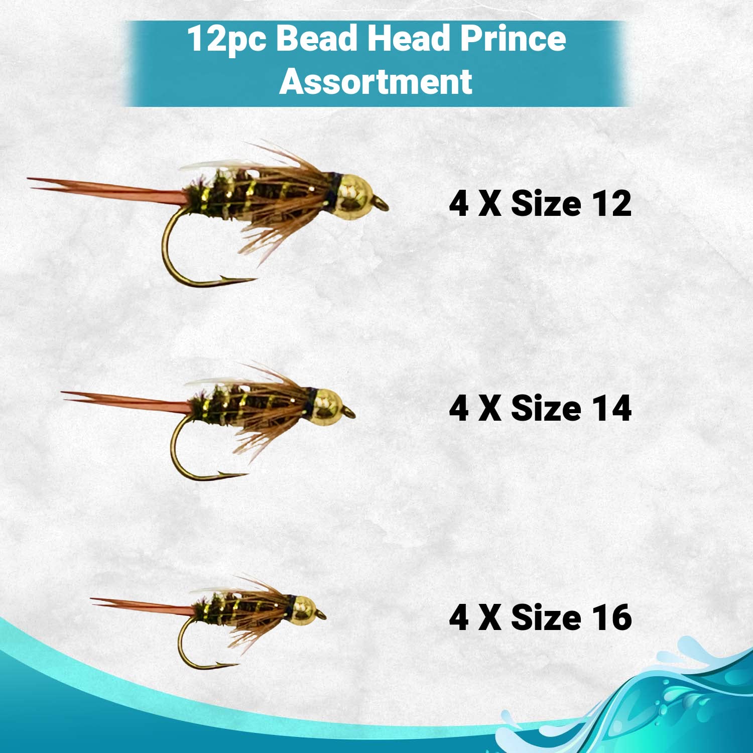 Feeder Creek Bead Head Prince Nymph | Nymphs for Fly Fishing | Flies for Fly Fishing | 12pc Nymph Flies for Trout Fishing | 3 Size Fly Fishing Assortment
