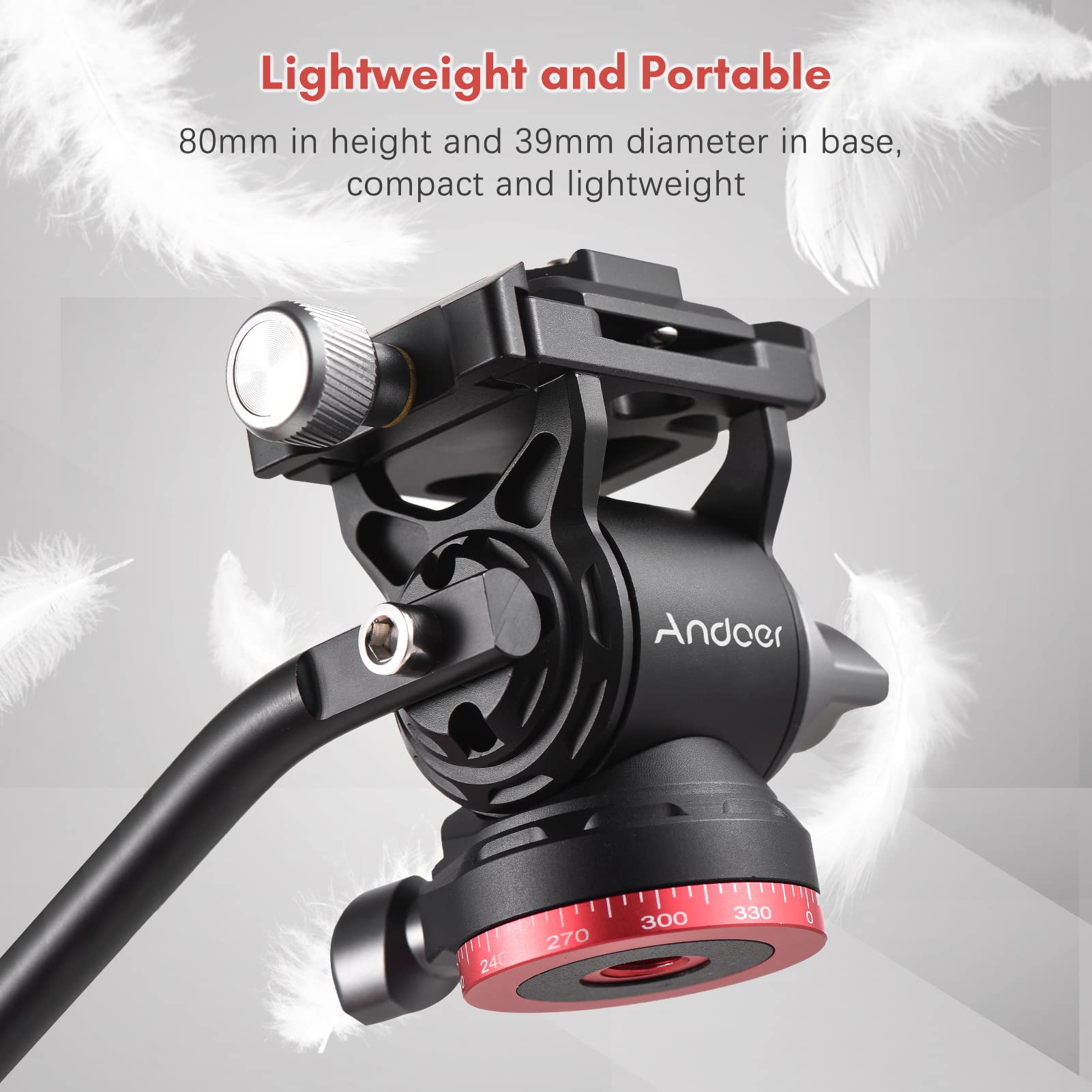 Cabezal de Fluido, Andoer Video Fluid Head Pan Tilt Tripod Head, Panorama Ballhead Tripod Mount con Tornillo de 1/4" con manija Placa de liberación rápida, Capacidad de Carga de 10 kg / 22 lbs