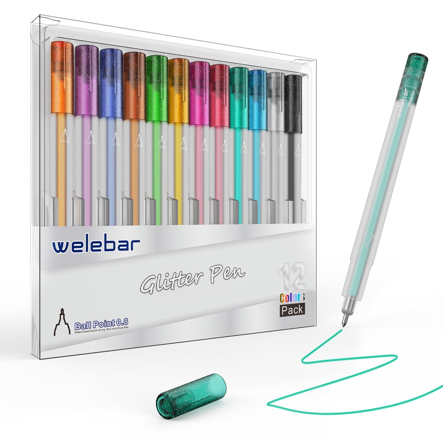 Welebar 12 Pack Glitter Gel Pens Compatible with Cricut Joy/Xtra, 0.8 Tip Glitter Medium Point Pen for Writing Drawing, DIY Crafts