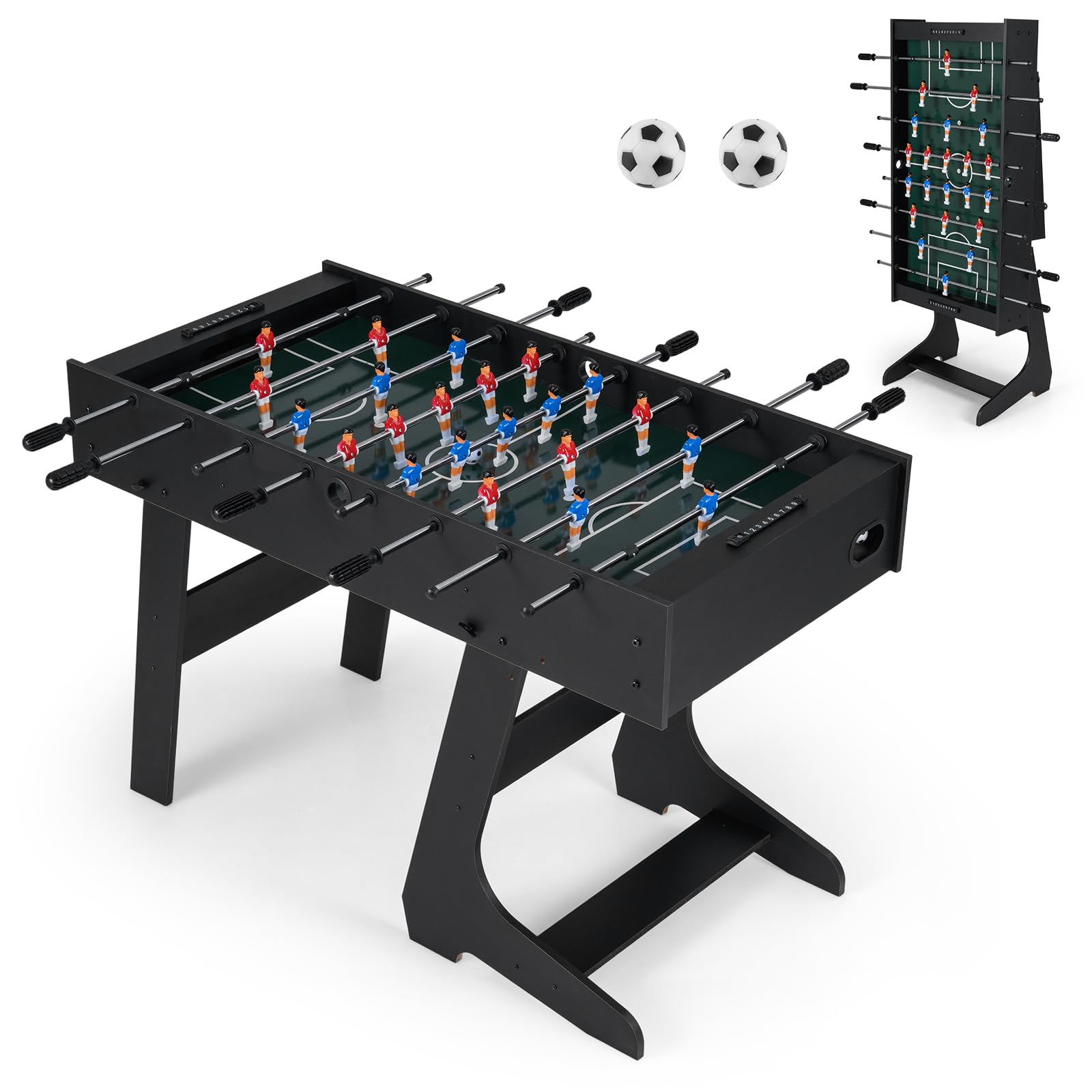 FANTASK Futbolín Plegable, futbolín de Madera con 2 Bolas, 2 contadores de Puntos y 22 Figuras de Juego, Mesa de futbolín para 2-4 Jugadores, Ahorra Espacio, Mesa de Juego para niños y Adultos