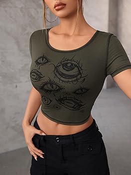 SOLY HUX Women's Y2k Goth Tops Graphic Vintage Eye Print Crop Tops