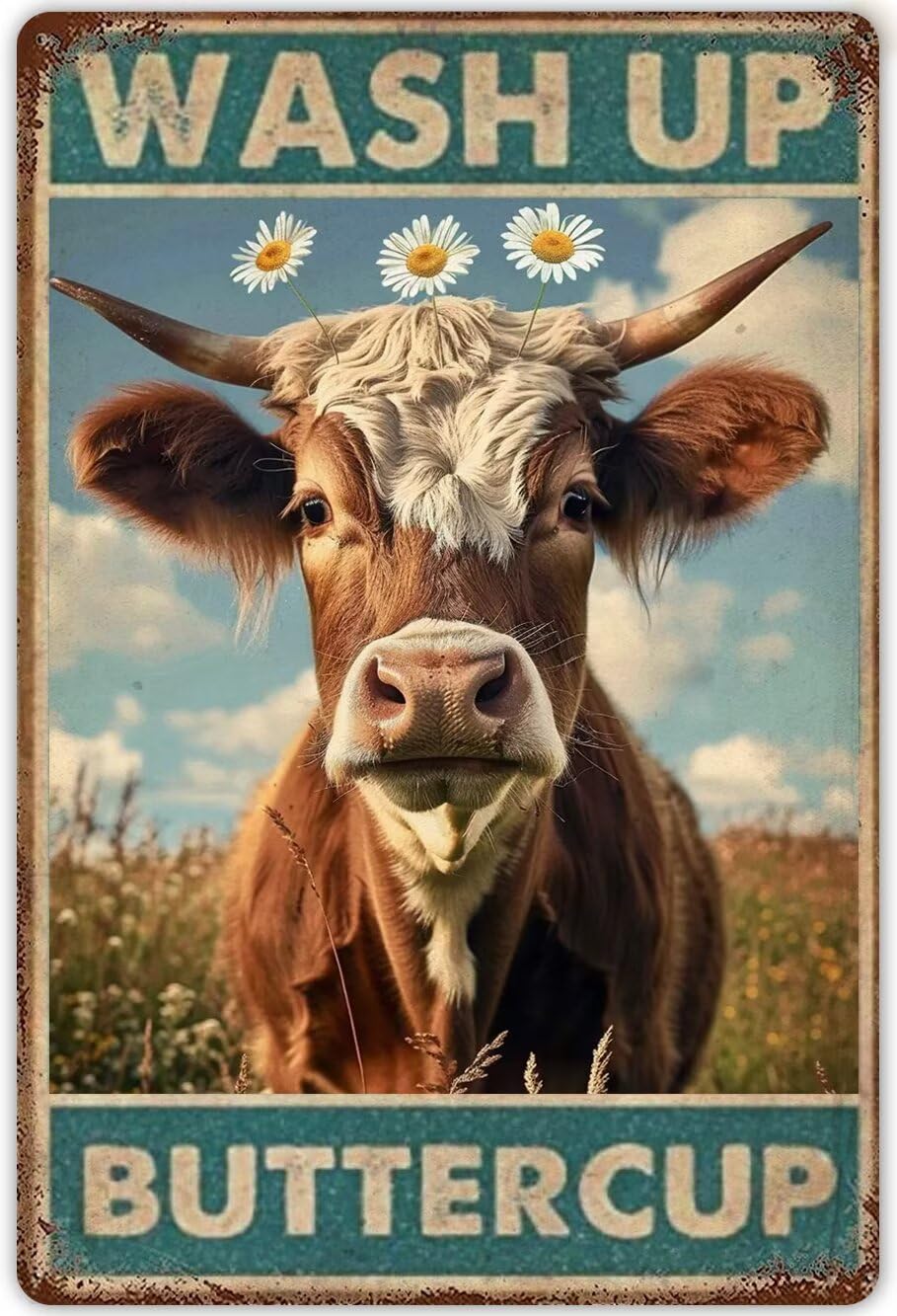Anceky Funny Bathroom Decor Cow Metal Tin Sign Wash Up Buttercup Dog Poster Metal Plaque Retro Vintage Bathroom Wall Decor For Restaurant Farm Bedroom Cafe 12x16 Inch