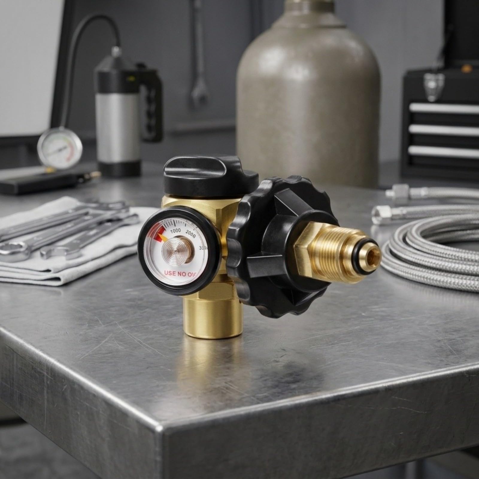 Regolatore di azoto 500 PSI Con Manometro CGA580 Connettore Uscita 1/4" Con Misuratore di Flusso Per Sistemi HLK