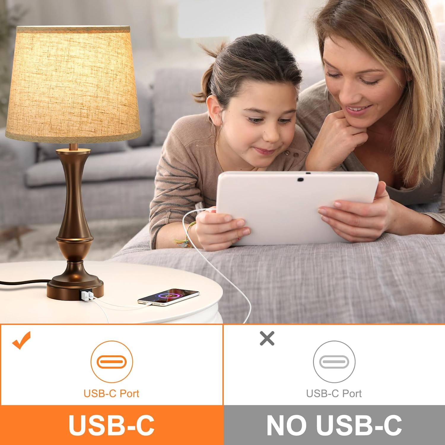 Seealle Upgraded Touch Lamps for Night Stands Set of 2 - Bedside Lamps with USB C+A, 3 Way Dimmable for Bedroom Living Room End Tables Office (Beige& Brown)