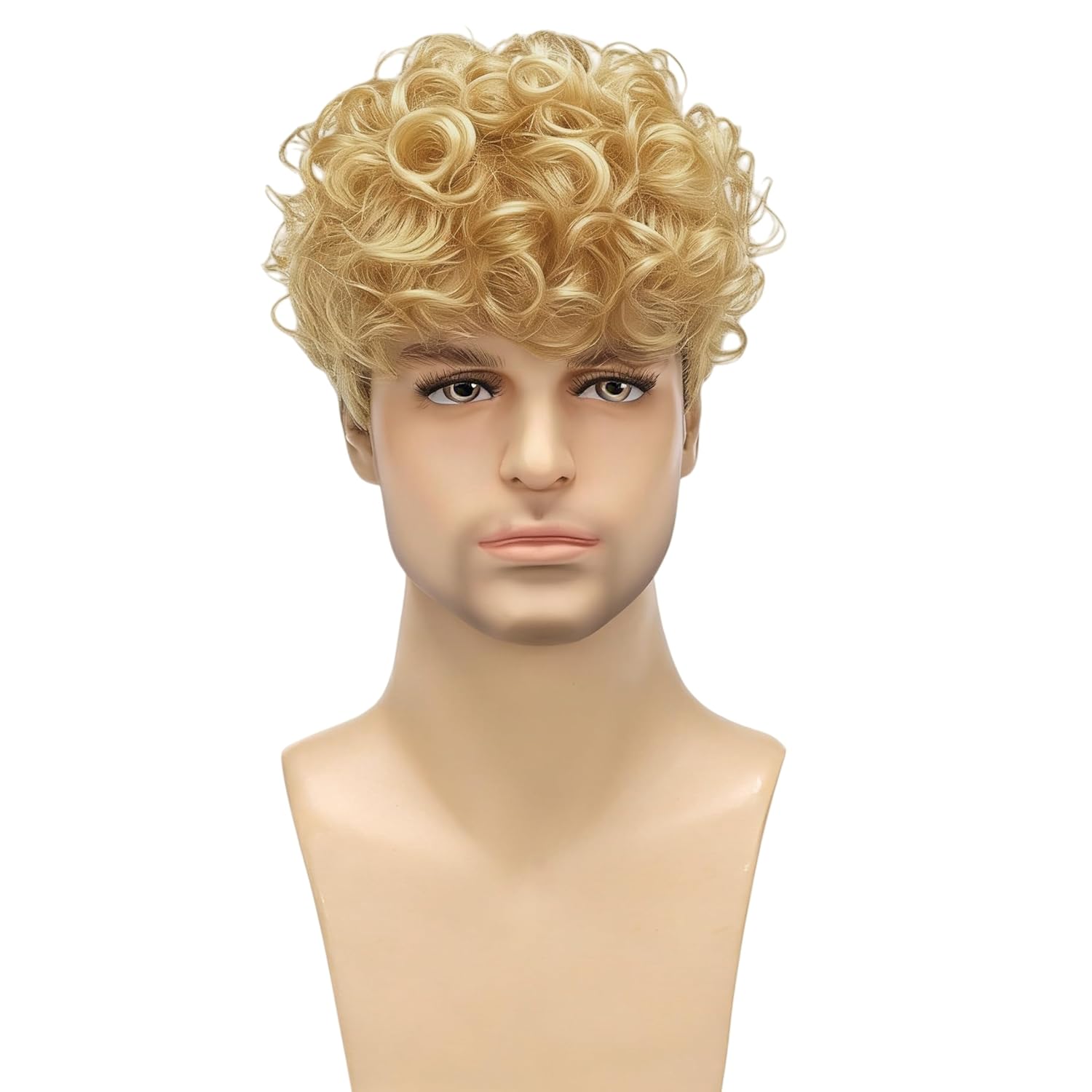 Mens Short Blond Curly Wigs Synthetic Heat Resistant Costume Wig Mens Daily Cosplay Party Halloween
