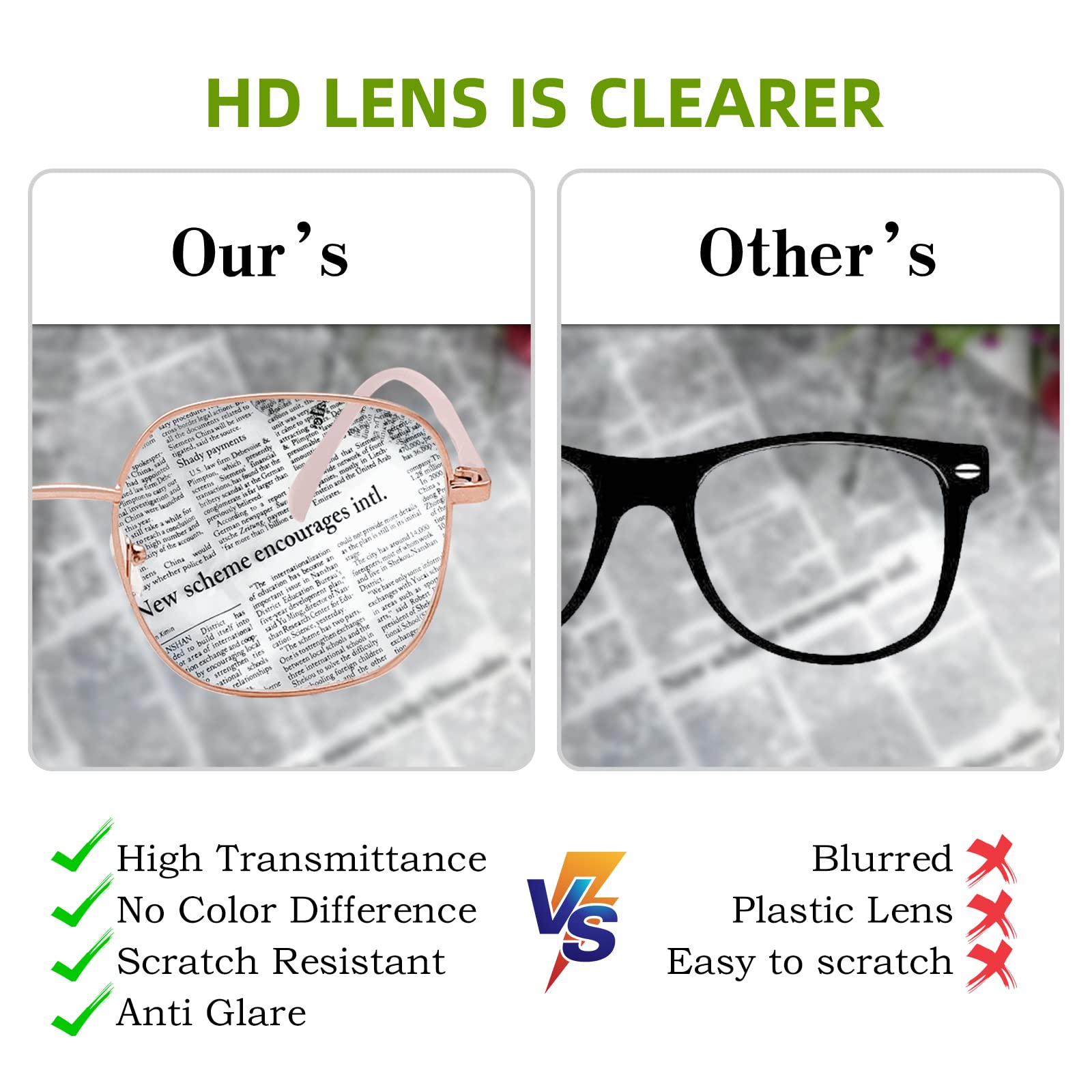KAEOISFU Oversized Square Metal Reading Glasses Women, Stylish Large Anti Blue Light Computer Readers, Anti Glare Lady Reader - Image 4