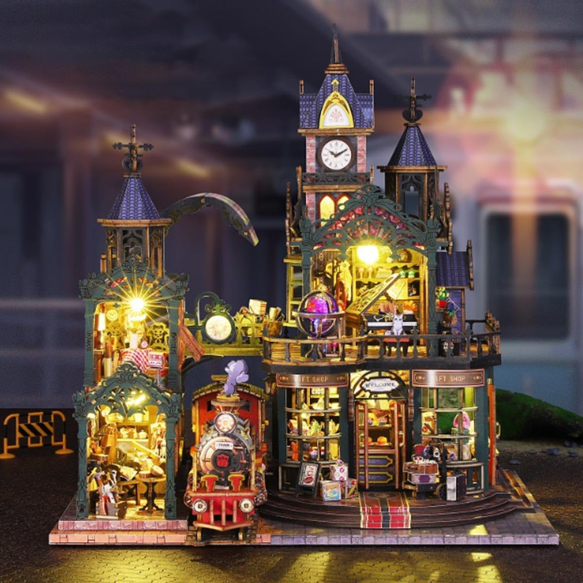 3D Wooden House Puzzle, Rail-Track Secluded City, Steam Retro Train House Model Kit to Build - Image 2