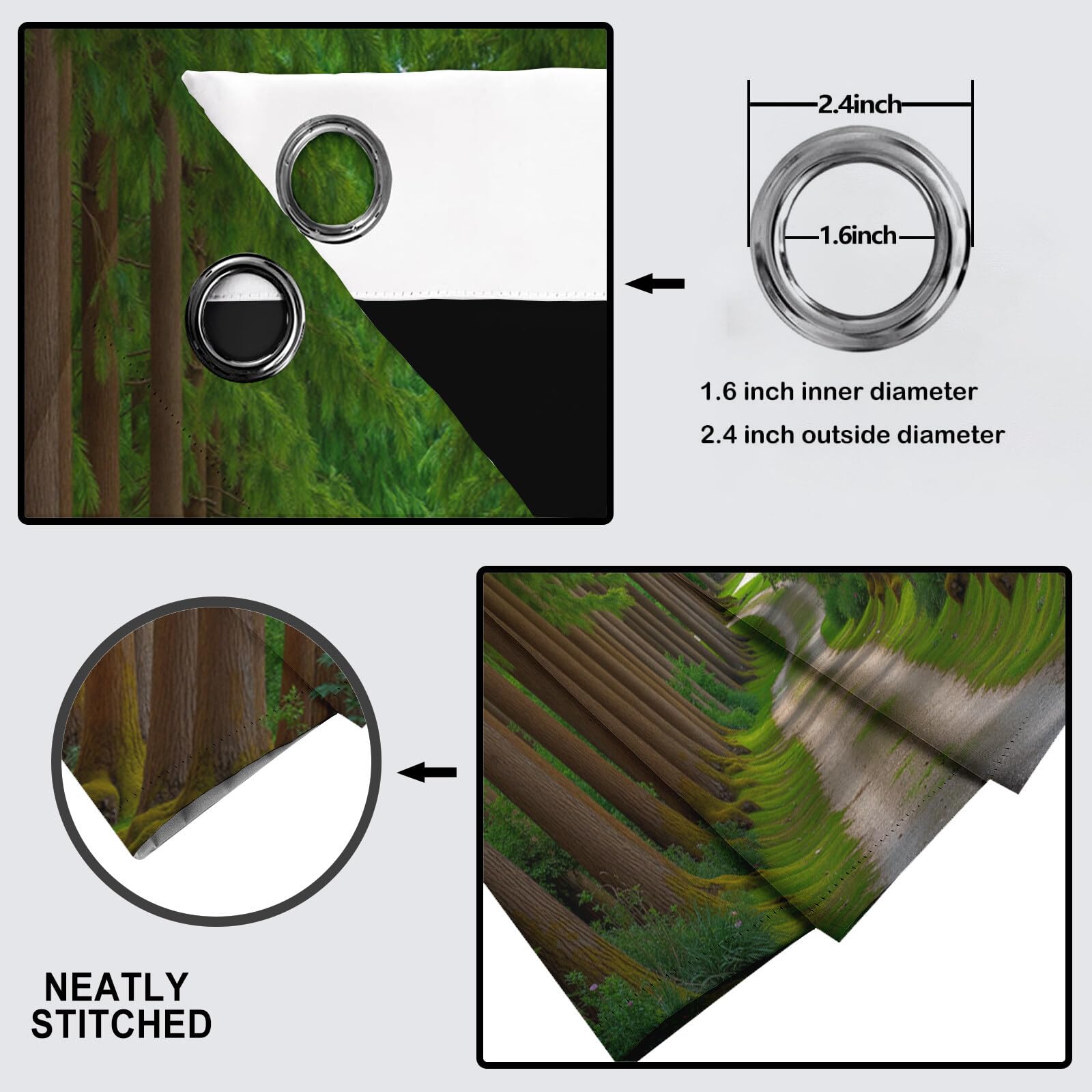 Tenda Oscurante Termica E Isolante Con Occhielli, 2 Pannelli, Sentiero Dei Pini Stile Tranquillo Della Foresta Oscuramento Anti Freddo E Caldo, Per Camera Da Letto E Bambini