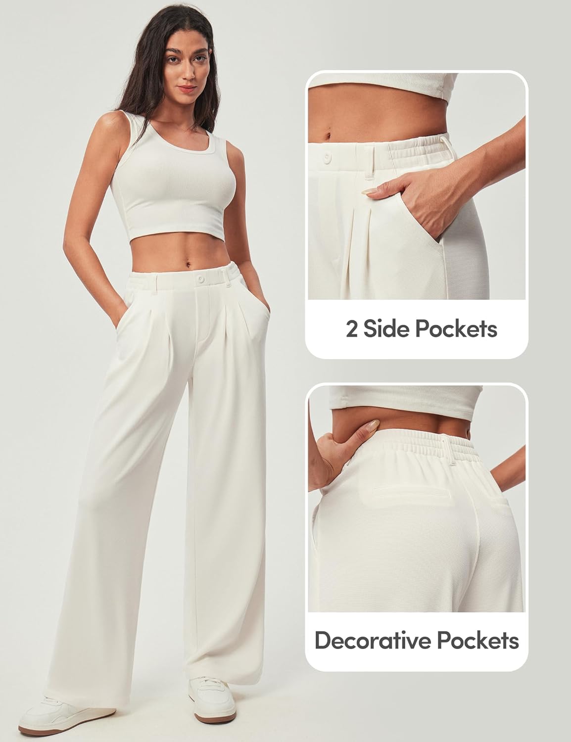 IUGA Waffle Knit Wide Leg Pants White - Image 5