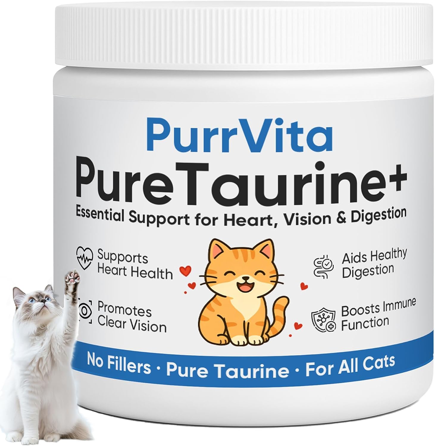 PurrVita Taurine for Cats, Pure Taurine Supplement Powder for Cats, Support Feline Vision, Heart & Immune, 200 Grams (1)