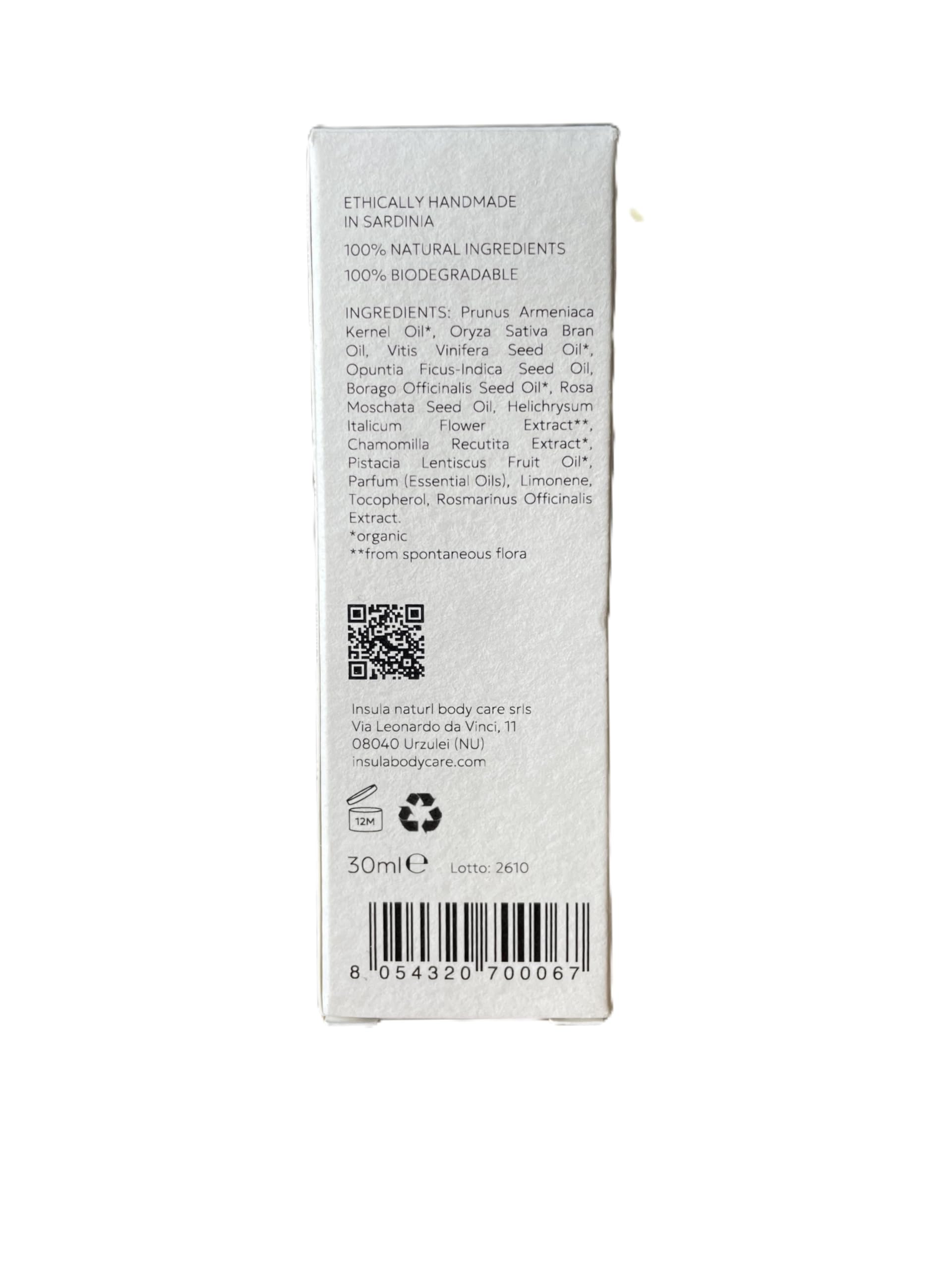 Insula Froriu Olio Viso, 30 ml – Olio Viso con Fico d'India, Lentisco, Elicriso, Rosa Mosqueta e Olio di Vinaccioli – Viso Idratato e Nutrito – Uso Giorno e Notte