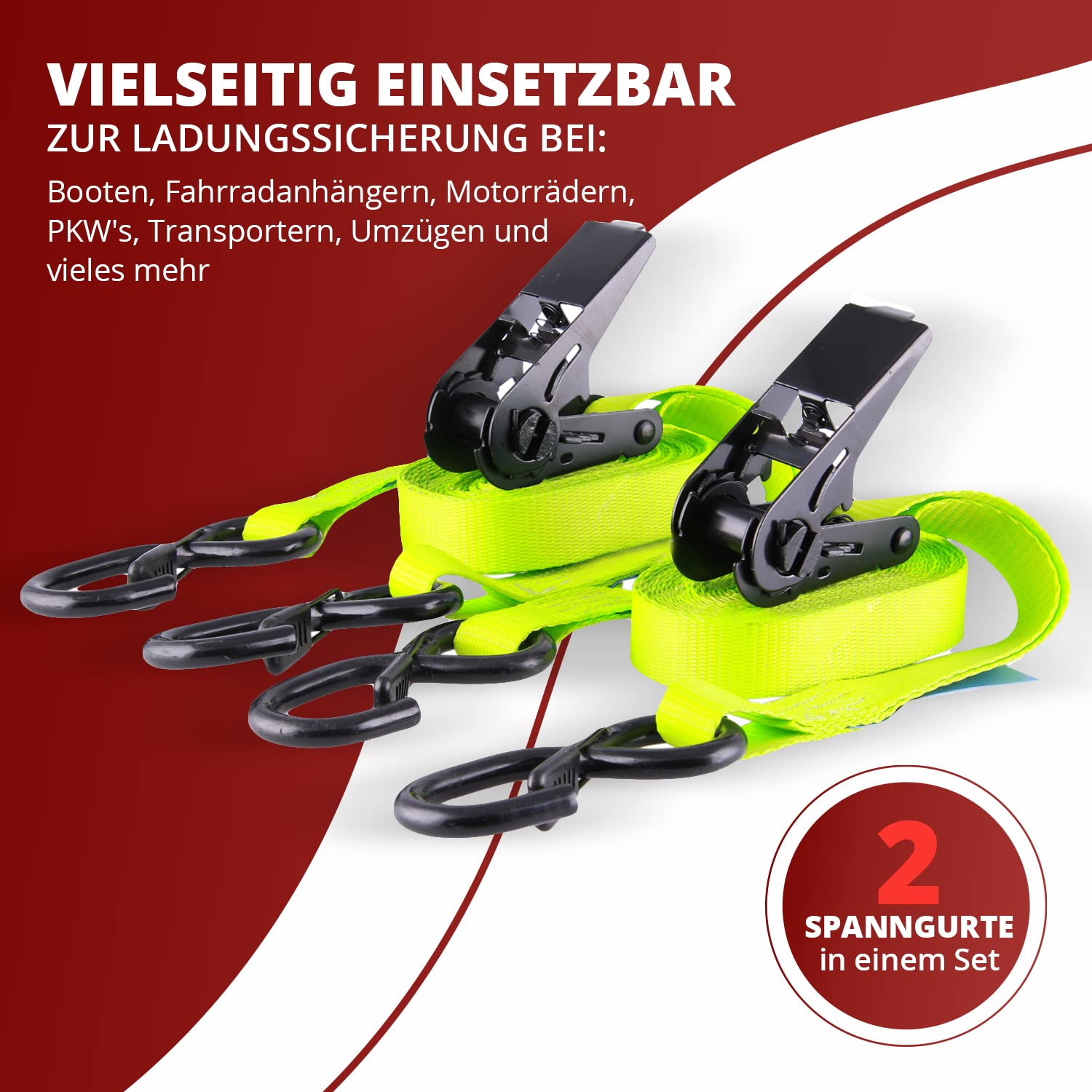 Cinghie Di Ancoraggio Professionali - Set Da 2, 6m X 25mm, Giallo Neon