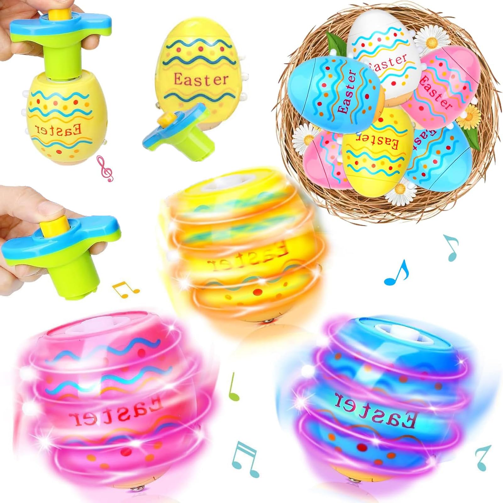 6 PCS Easter Eggs,Spinning Tops Toys,Gyroscope Egg Toy, Sensory Spinner Top Toy,Easter Decorations Fidget Ball Novelty Toys, Easter Egg Hunt, Easter Gifts for Kids Girls Boys