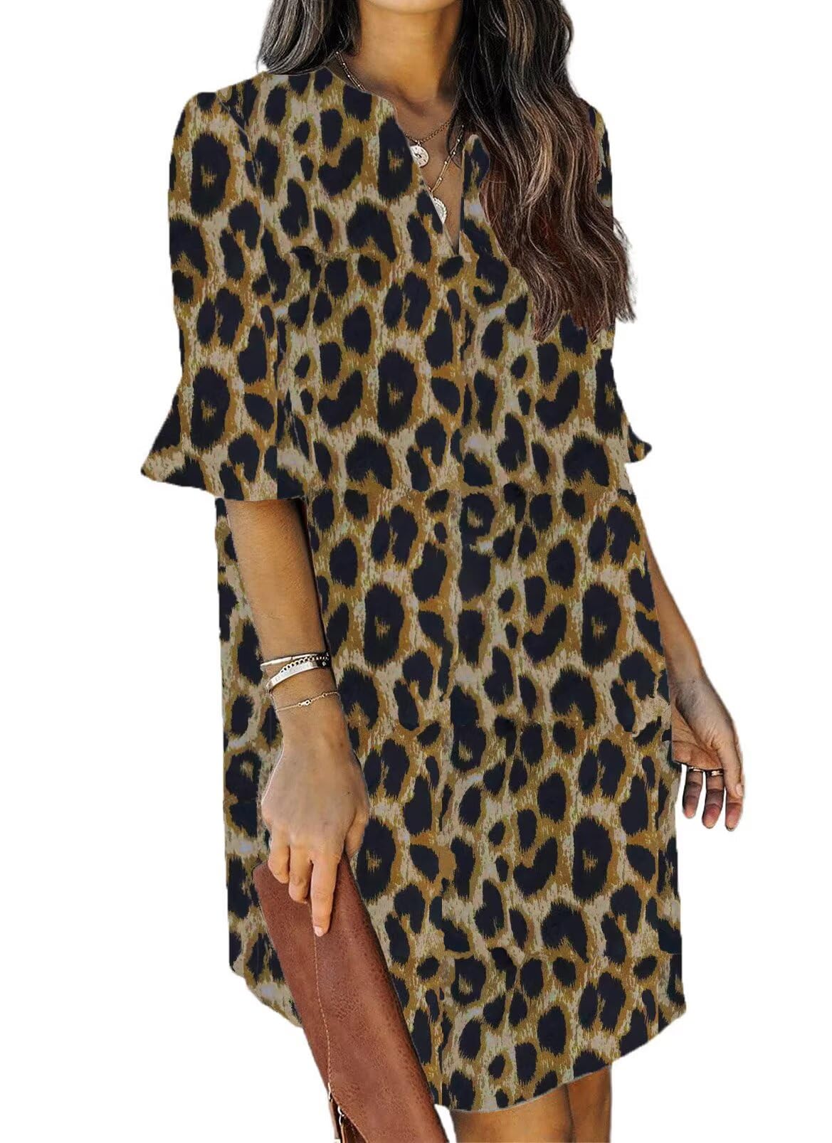 Summer Dresses for Women V Neck Ruffle Short Sleeve Casual Shift Dress